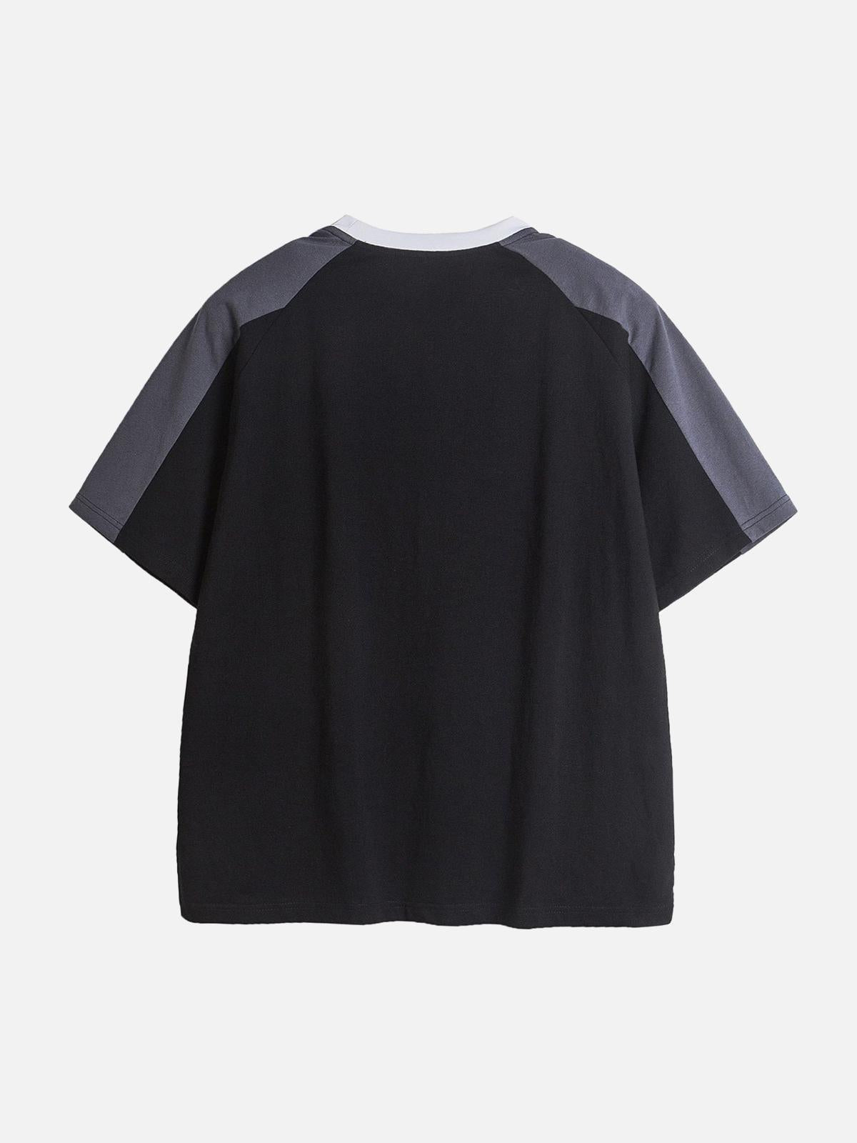Omygoods American Retro Patchwork Print T-Shirt