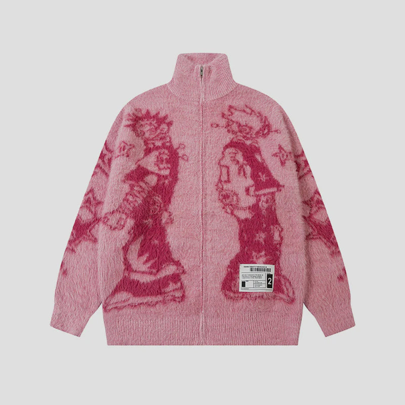 Anime Graphic Cardigan | Zip Fuzzy Jacket - OMYGOODS