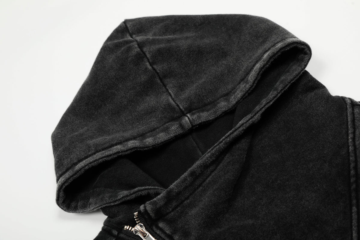 Asymmetry | Washed Zip Up Hoodie - OMYGOODS