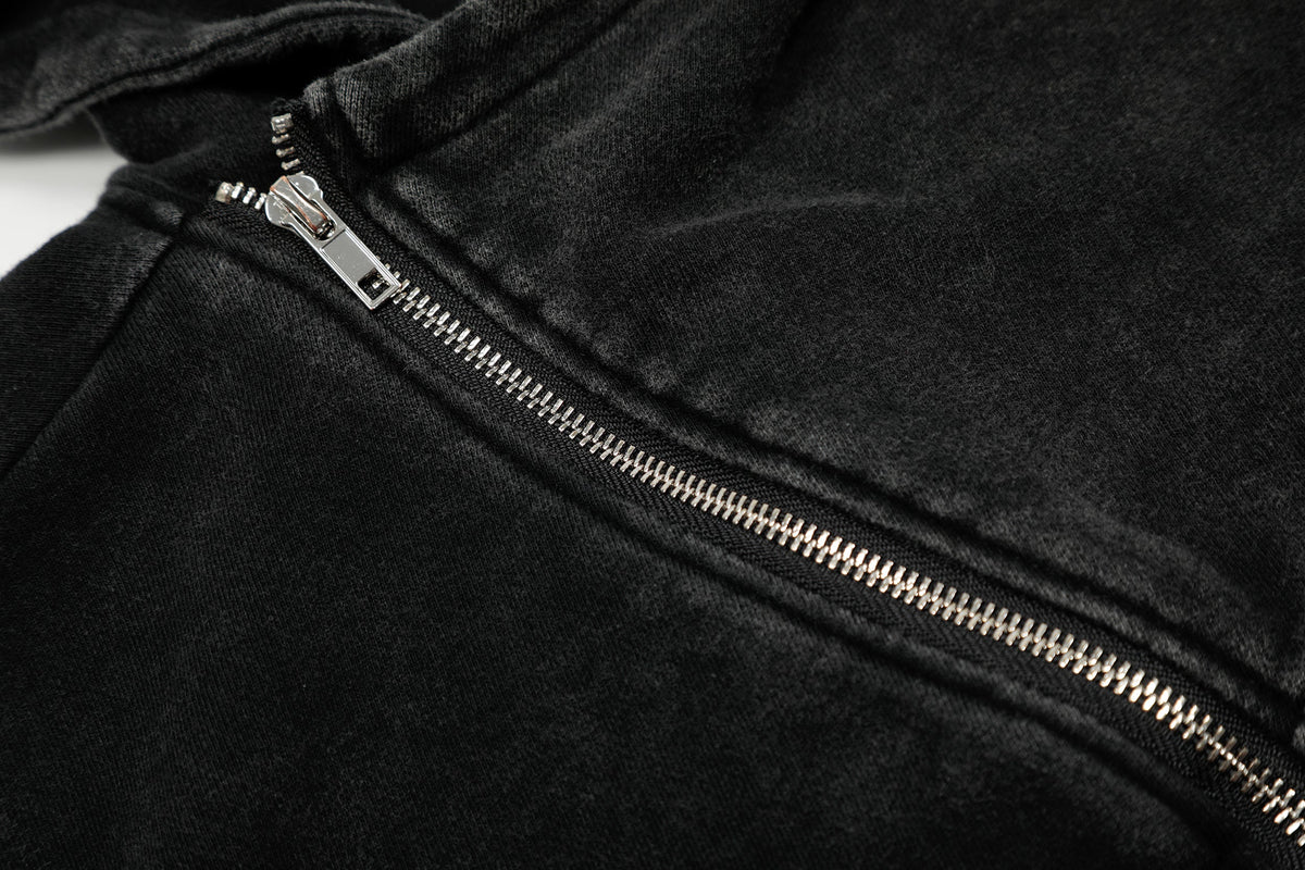 Asymmetry | Washed Zip Up Hoodie - OMYGOODS