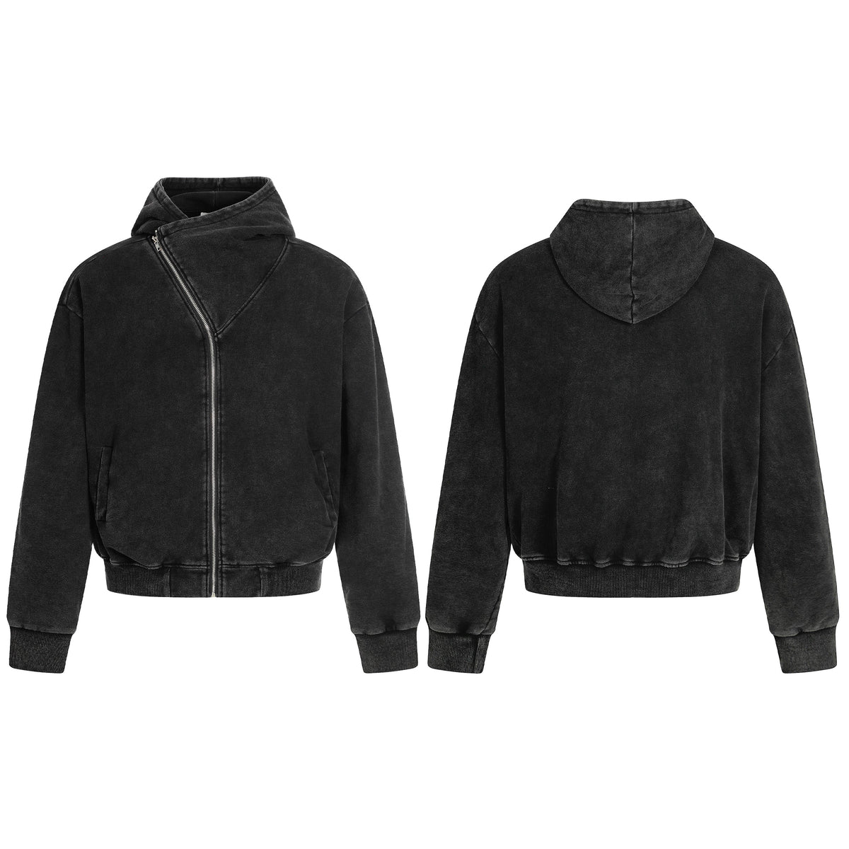 Asymmetry | Washed Zip Up Hoodie - OMYGOODS