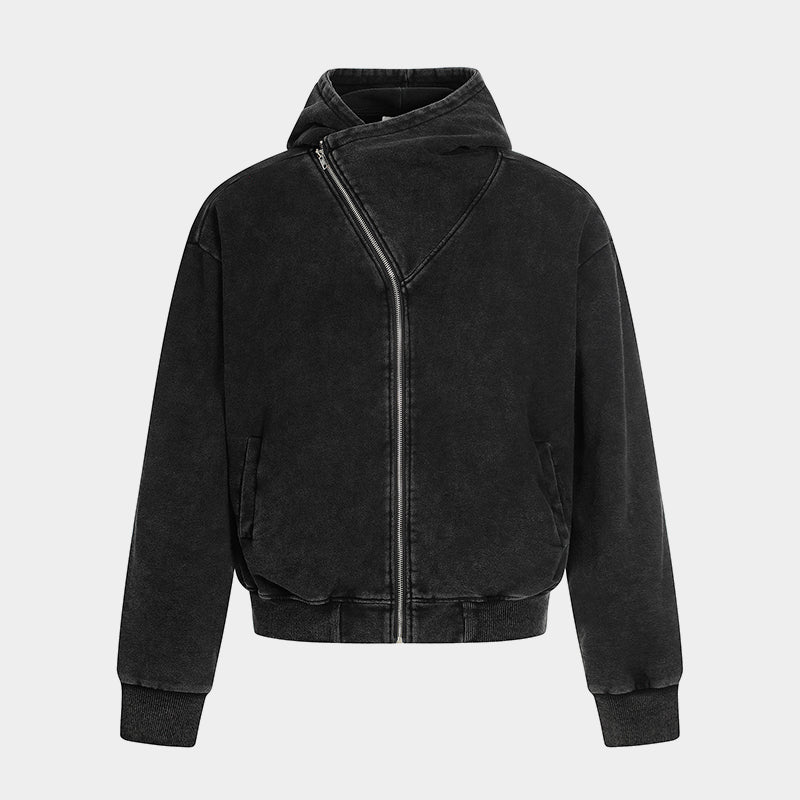 Asymmetry | Washed Zip Up Hoodie - OMYGOODS