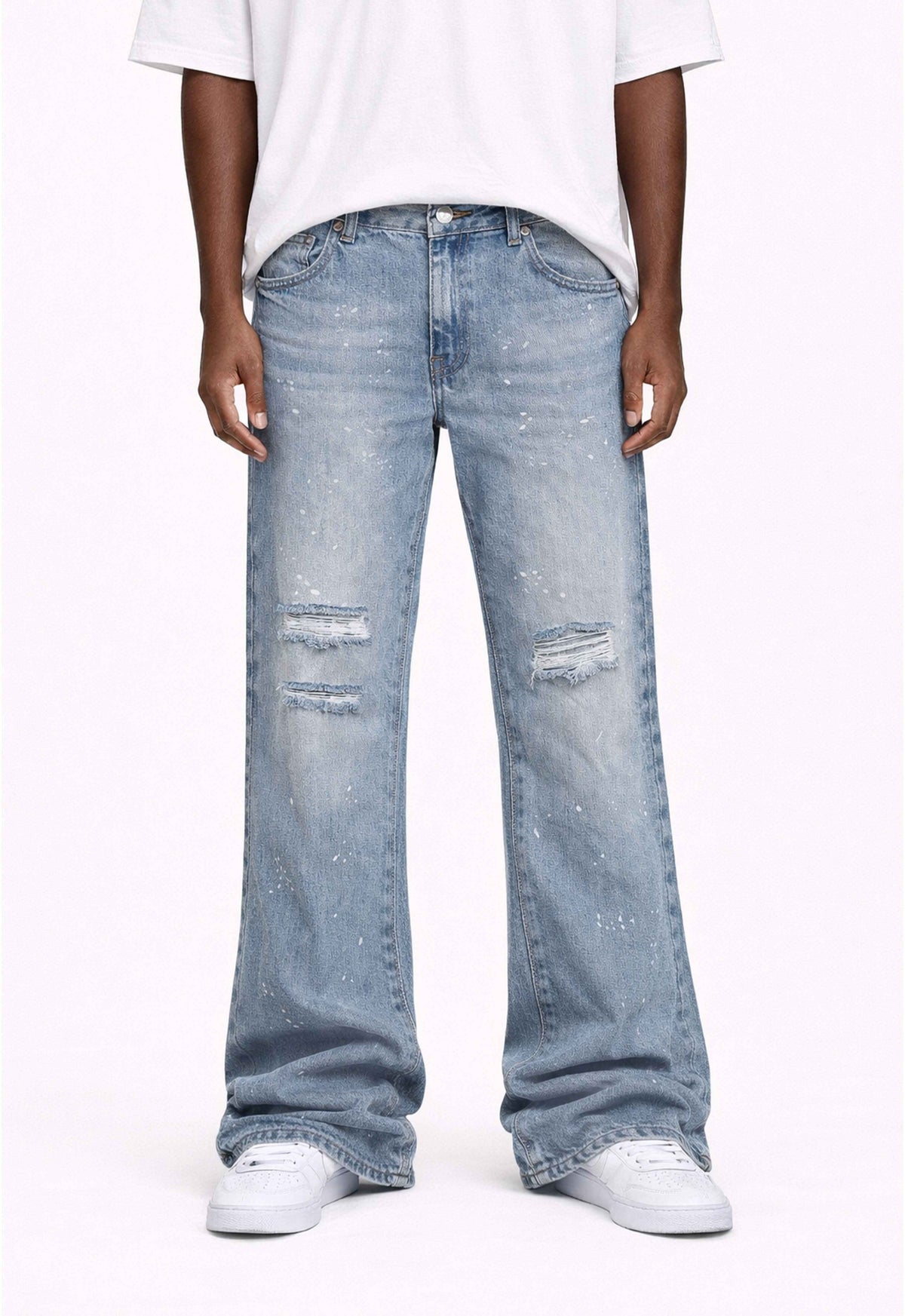 AZUL DISTRESSED SPLIT FLARE DENIM