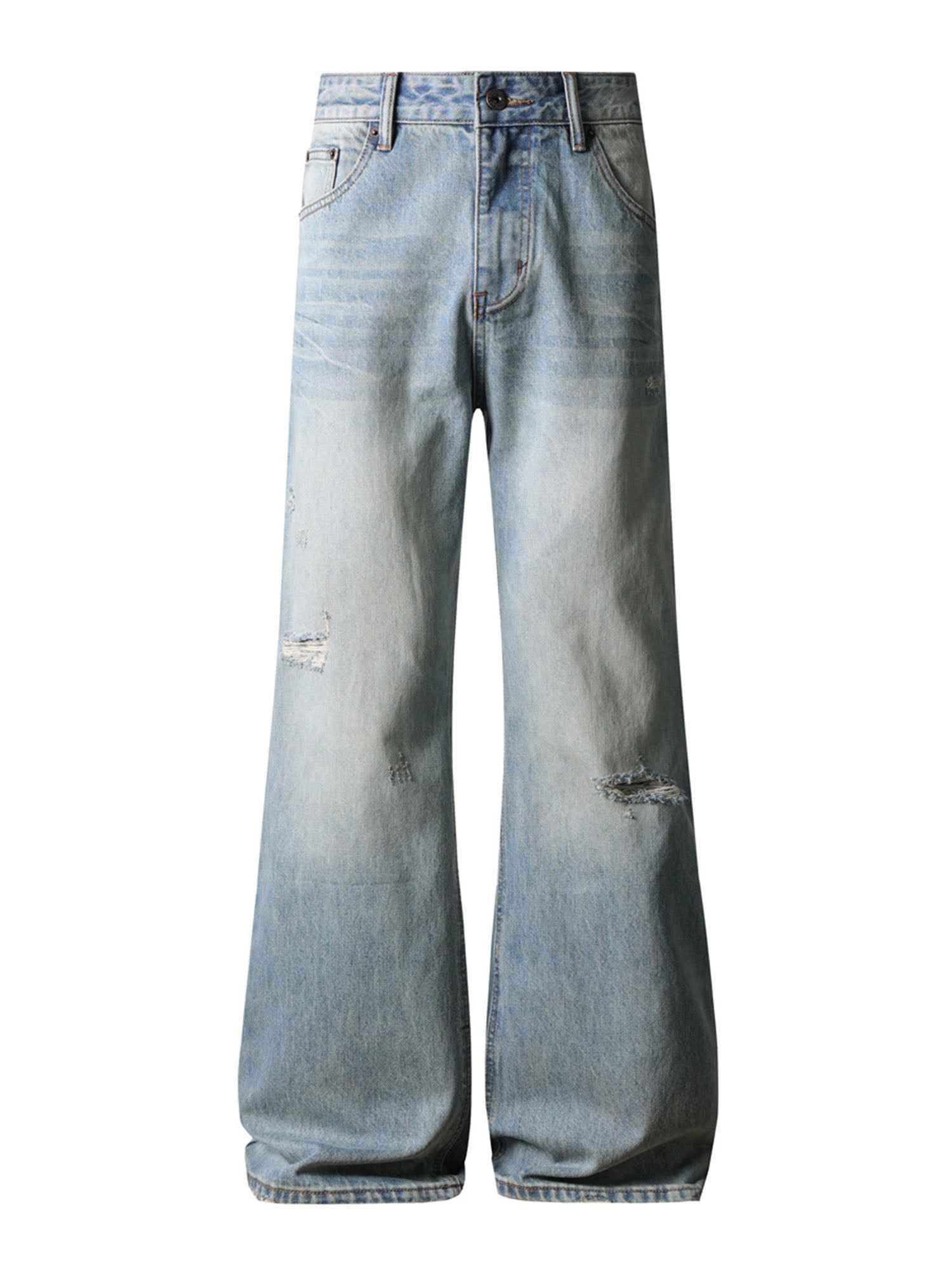 STONE WASH DISTRESSED BOOTCUT DENIM