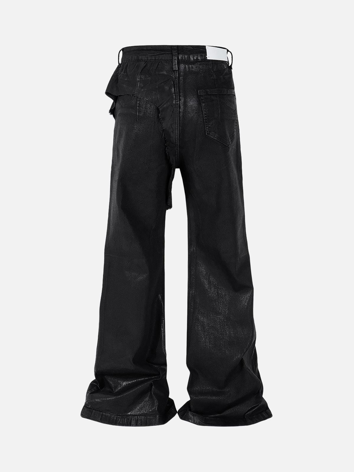 Omygoods Black Wax Coated Flare Jeans