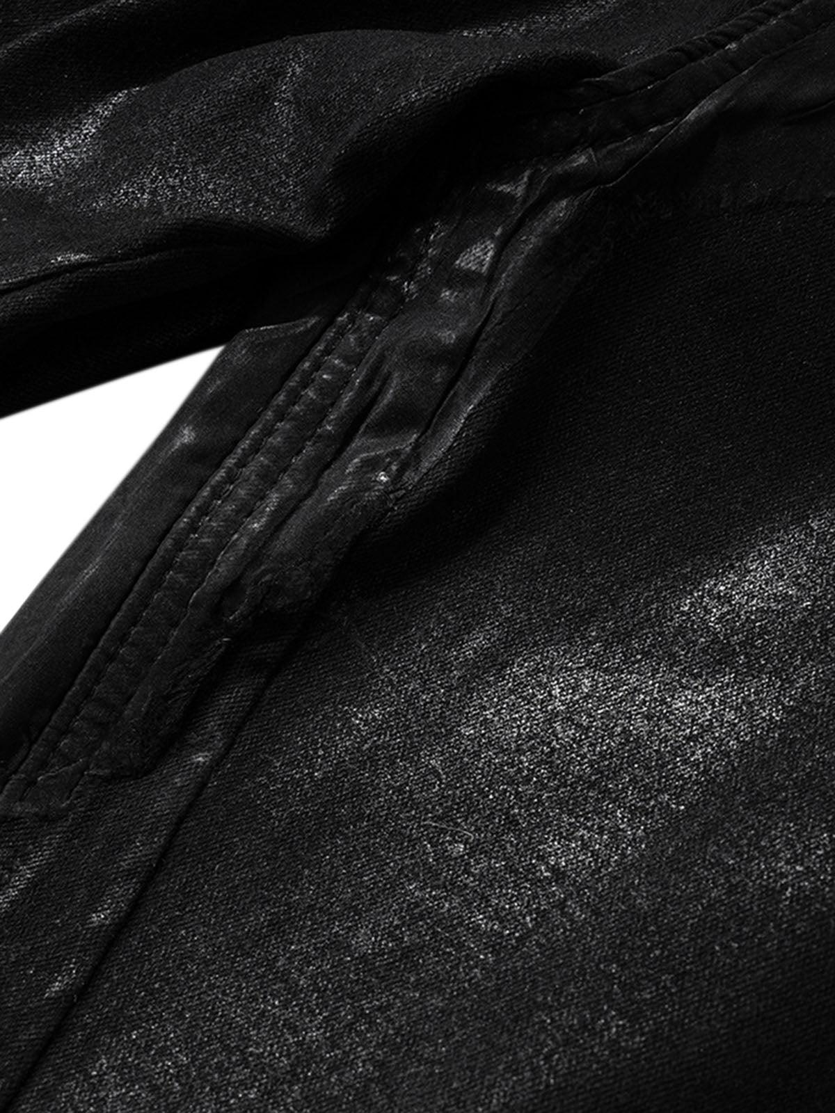 Omygoods Black Wax Coated Flare Jeans