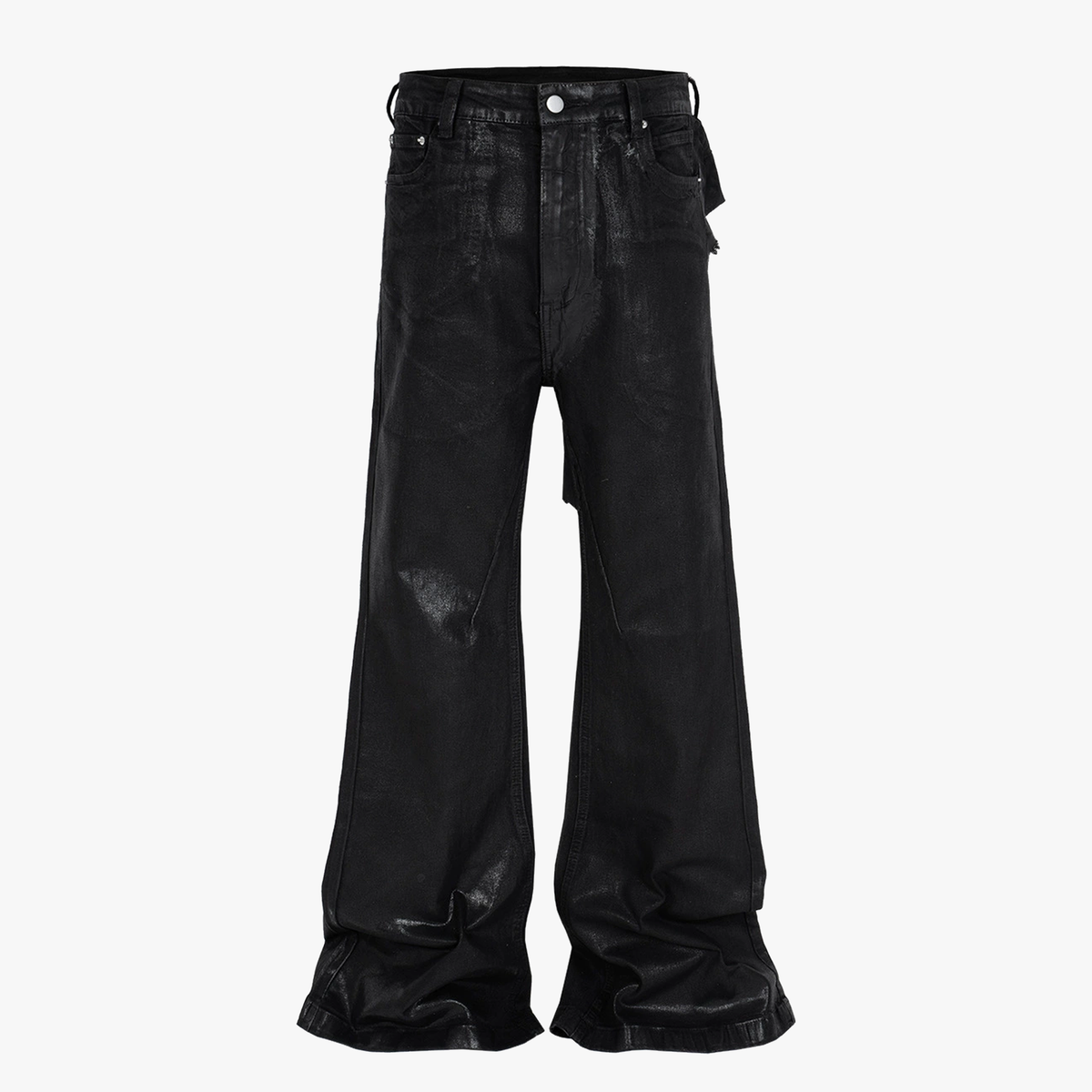 Black Wax Coated Flare Jeans - OMYGOODS