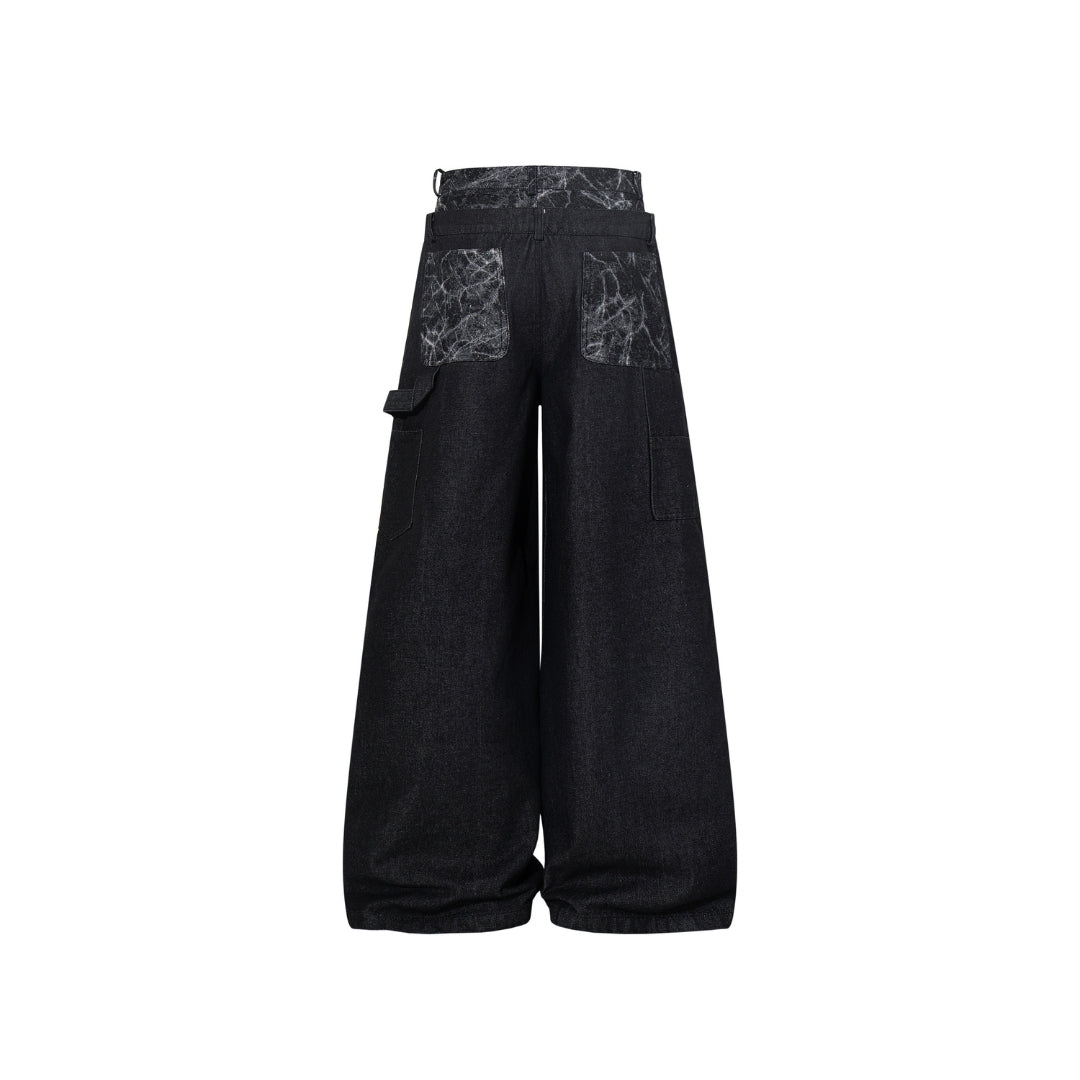 The Black Marbled Double-Waist Jeans