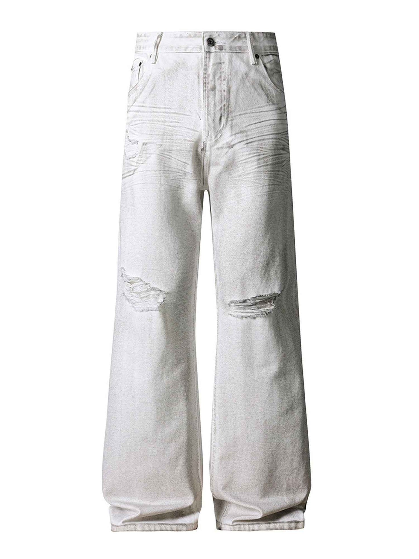 IVORY DISTRESSED BOOTCUT DENIM