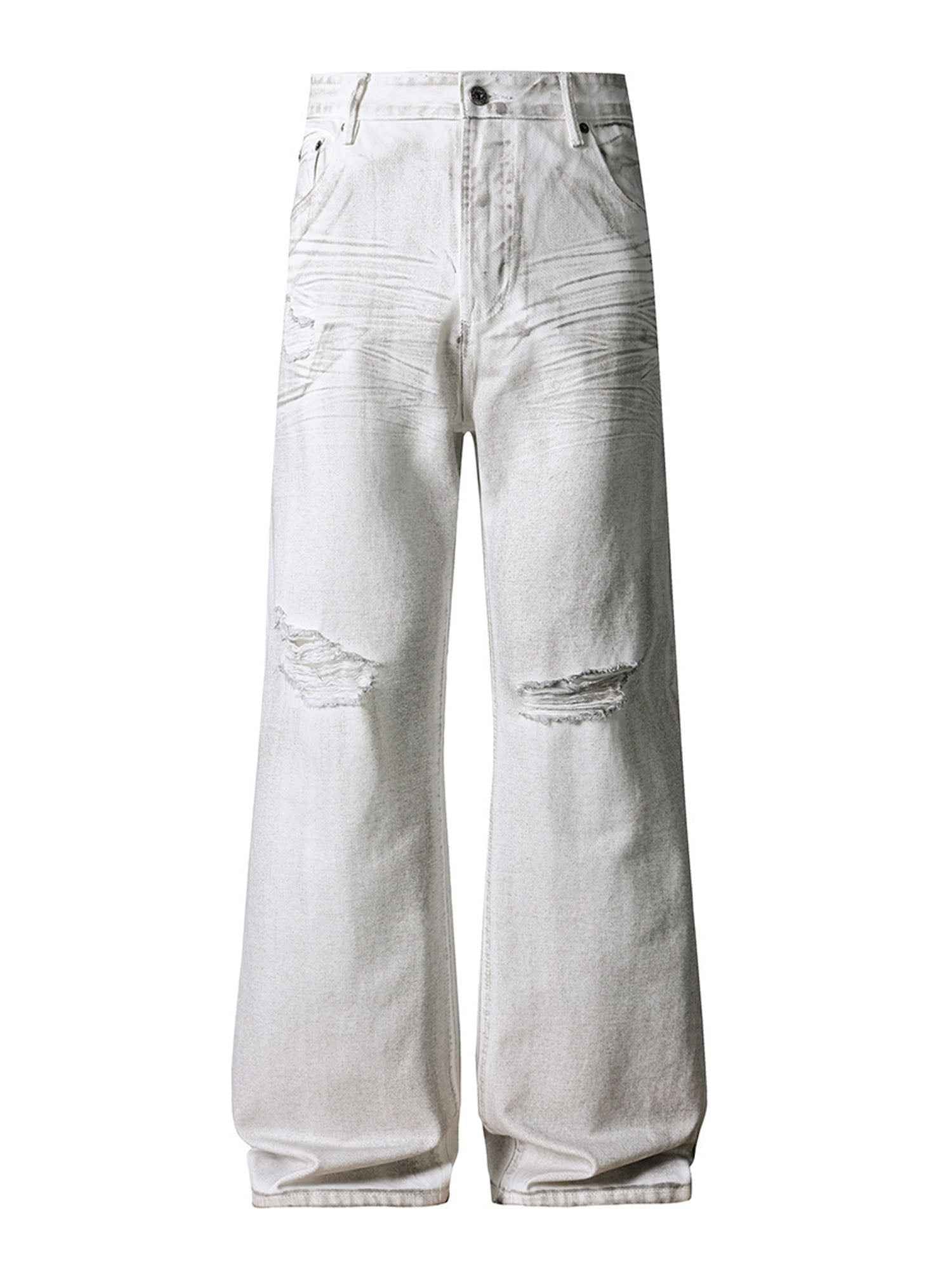 IVORY DISTRESSED BOOTCUT DENIM