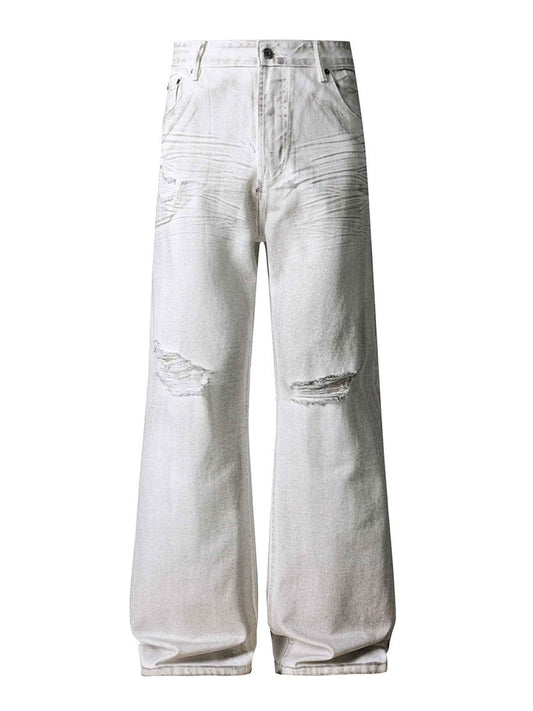 IVORY DISTRESSED BOOTCUT DENIM