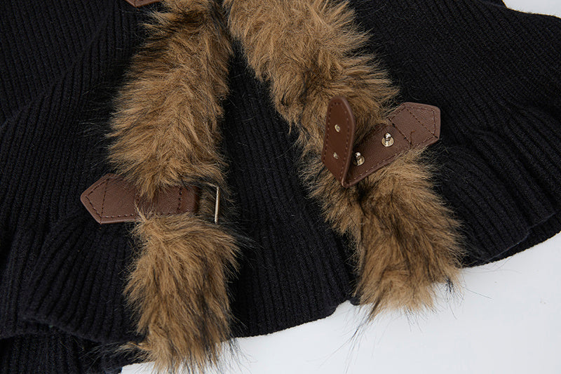 Buckled Fur | Knit Cardigan with Faux Trim - OMYGOODS