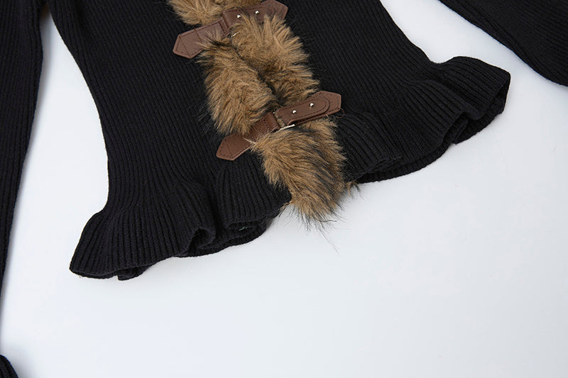 Buckled Fur | Knit Cardigan with Faux Trim - OMYGOODS
