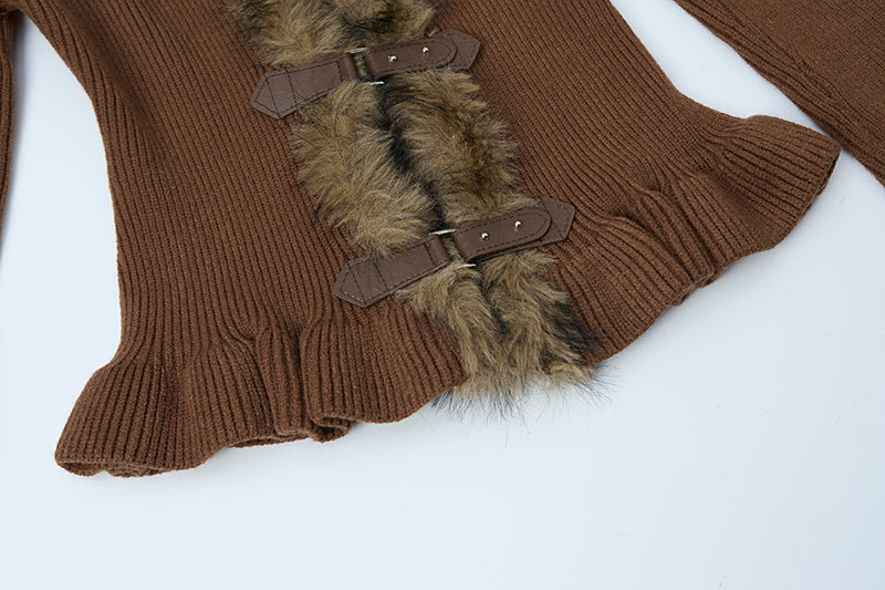 Buckled Fur | Knit Cardigan with Faux Trim - OMYGOODS