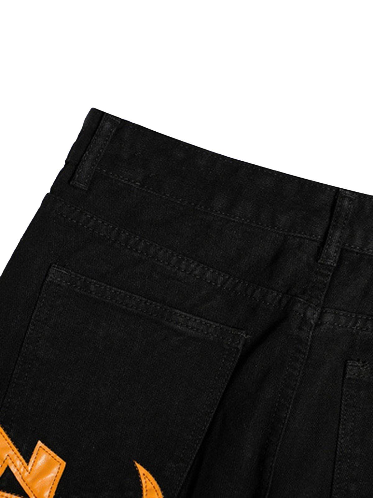 Omygoods Burning Text Embroidered Letters Jeans