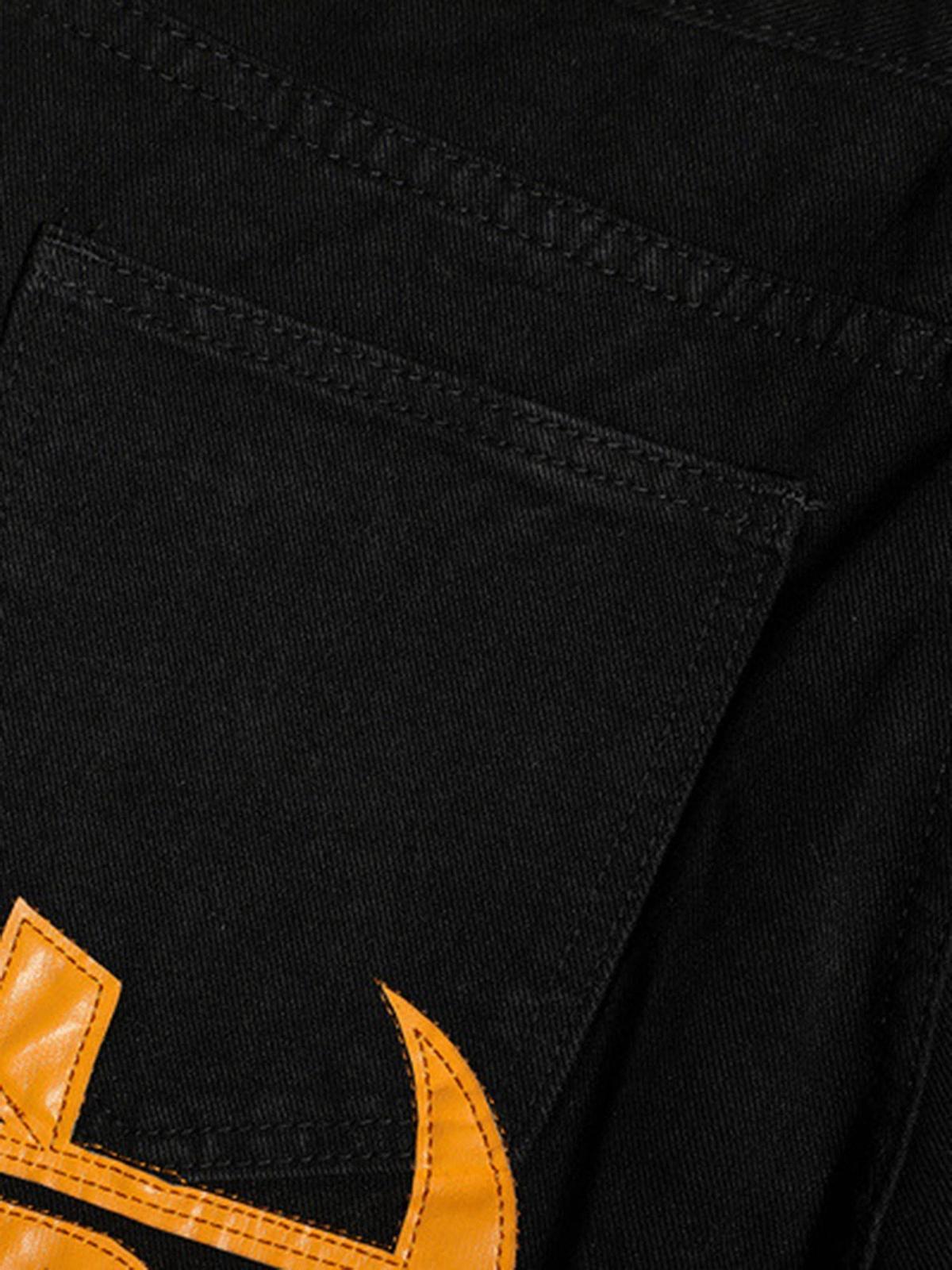 Omygoods Burning Text Embroidered Letters Jeans