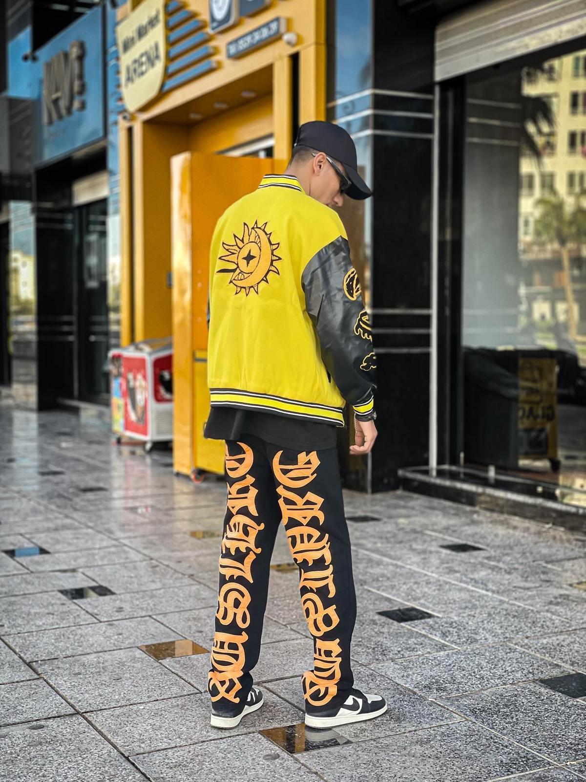 Omygoods Burning Text Embroidered Letters Jeans