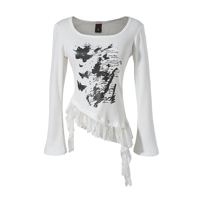 Butterfly Lace | Asymmetric Hem Printed Top - OMYGOODS