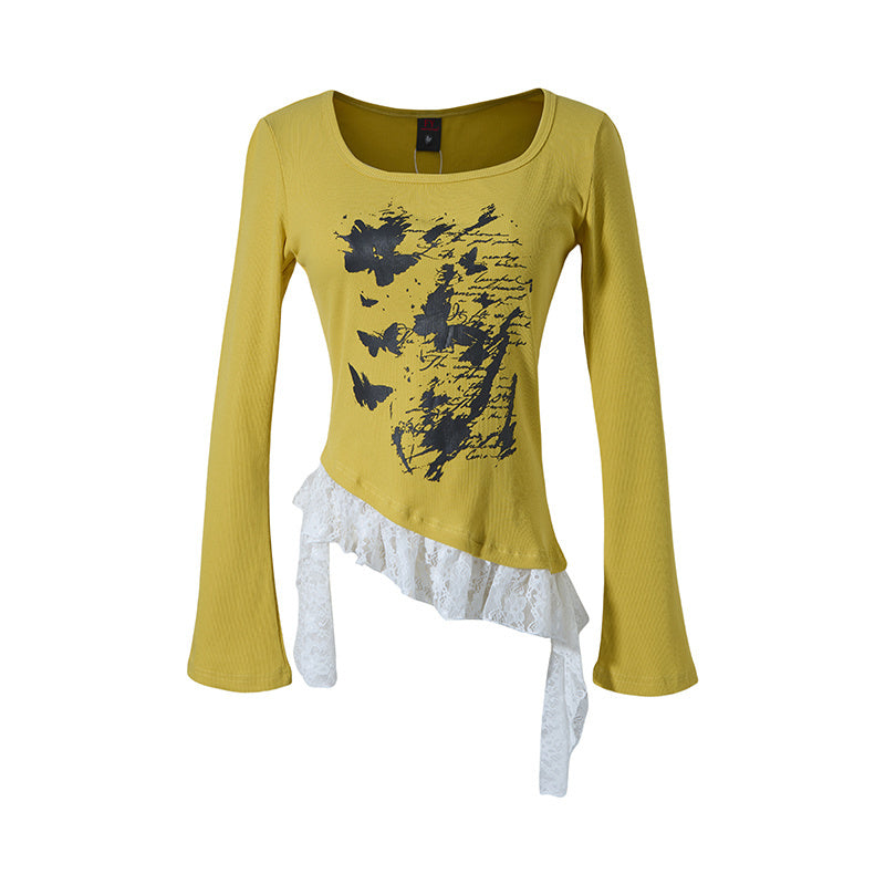 Butterfly Lace | Asymmetric Hem Printed Top - OMYGOODS