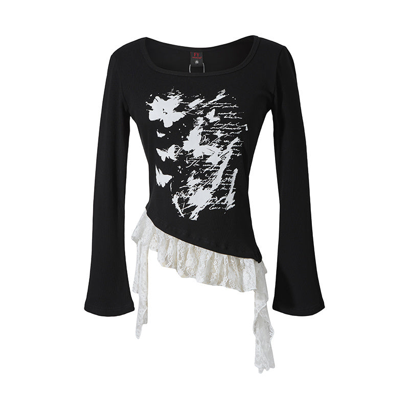Butterfly Lace | Asymmetric Hem Printed Top - OMYGOODS