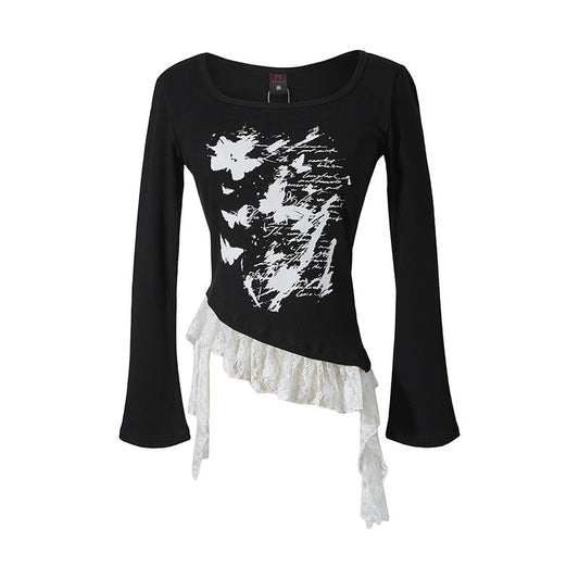 Butterfly Lace | Asymmetric Hem Printed Top - OMYGOODS