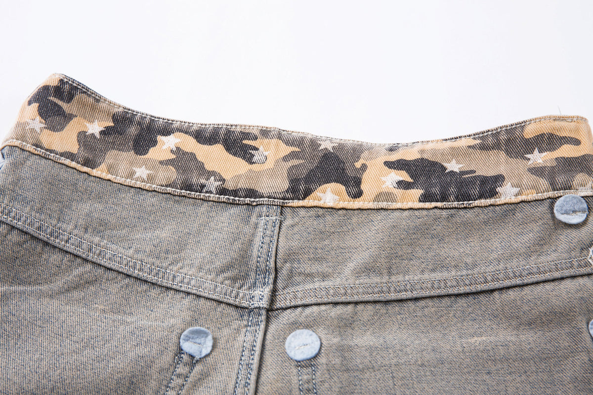 Camo Star Cuffed Denim | Baggy Streetwear Jeans - OMYGOODS