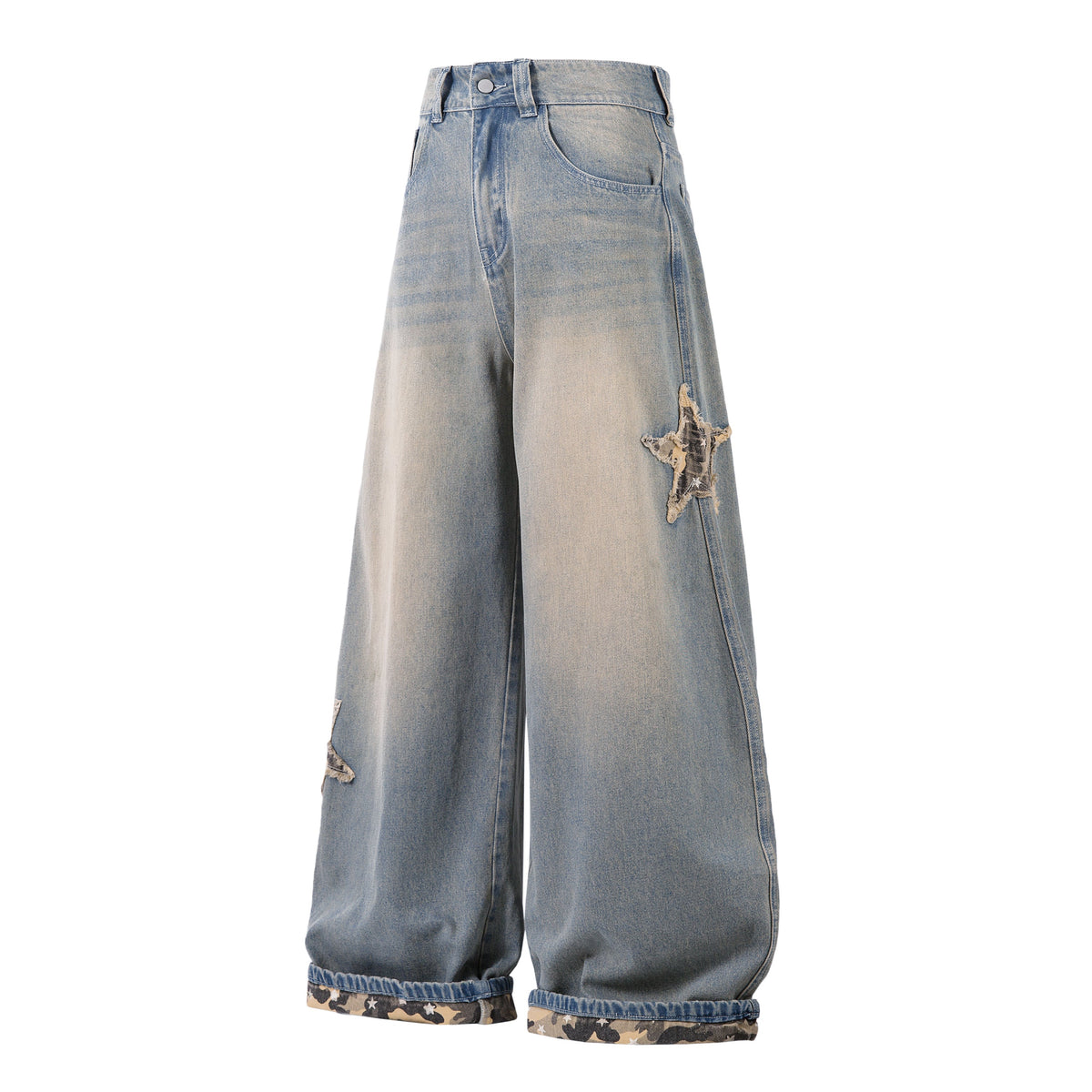 Camo Star Cuffed Denim | Baggy Streetwear Jeans - OMYGOODS