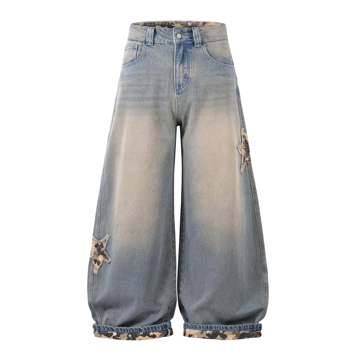 Camo Star Cuffed Denim | Baggy Streetwear Jeans - OMYGOODS
