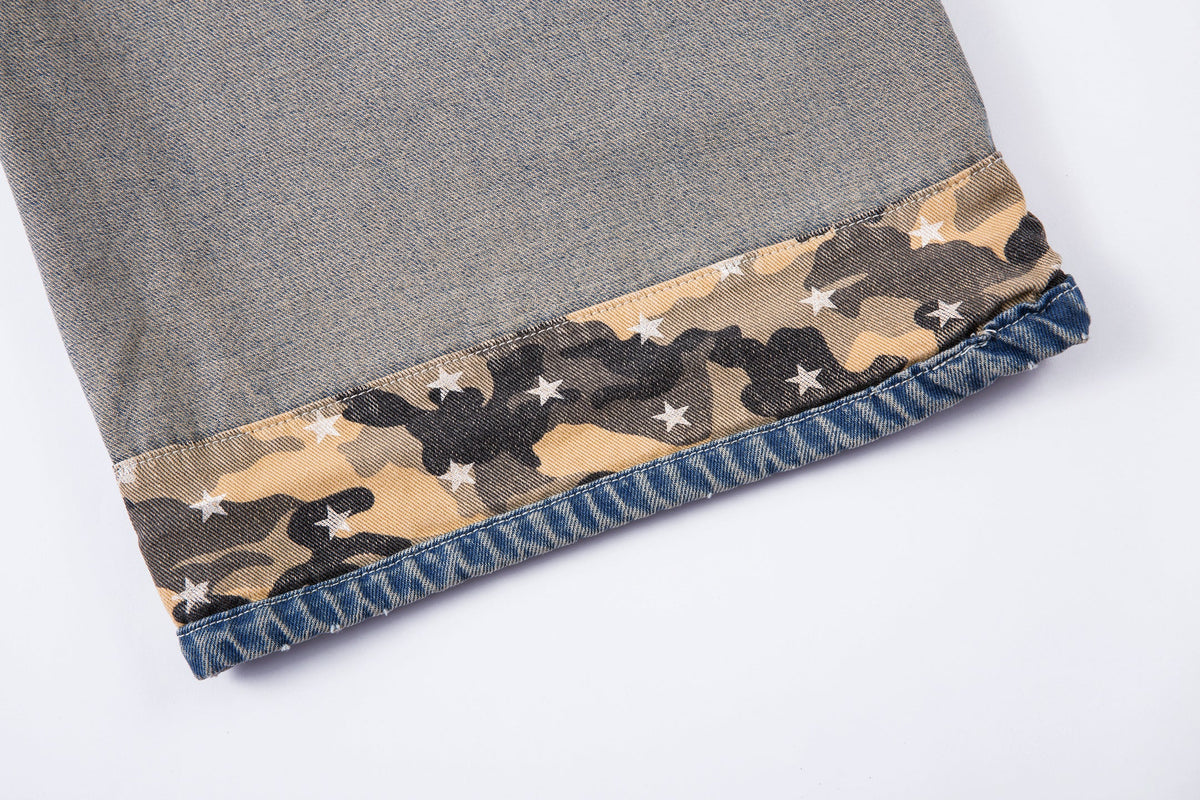 Camo Star Cuffed Denim | Baggy Streetwear Jeans - OMYGOODS