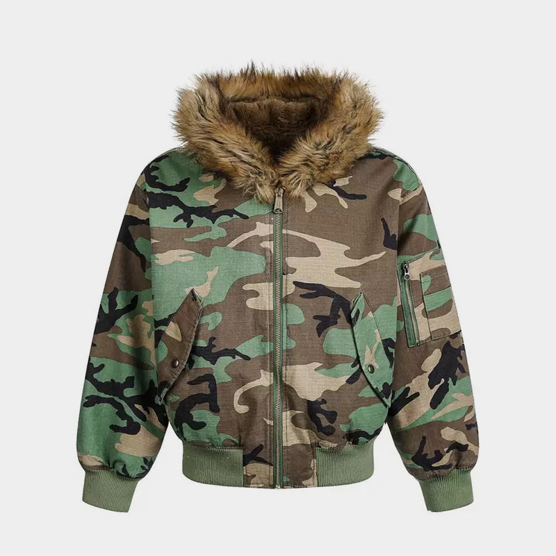 Camouflage Fur Collar | Reversible Cotton Jacket - OMYGOODS