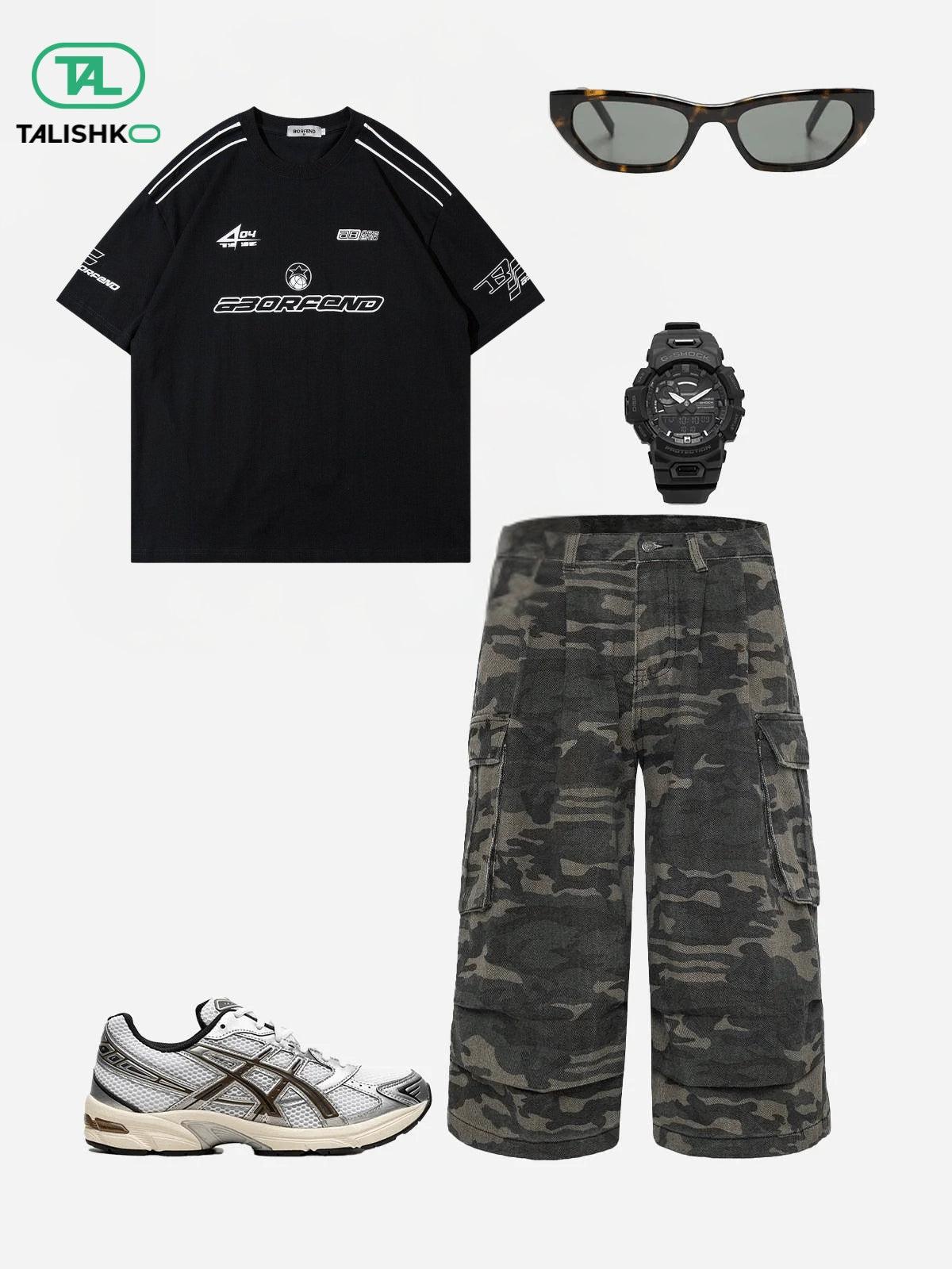 Omygoods Camouflage Wrinkle Longline Jorts
