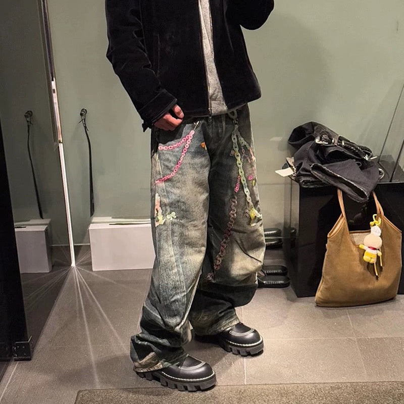 Candy Chain Washed Baggy Jeans - Effortless Style Meets Comfort - OMYGOODS