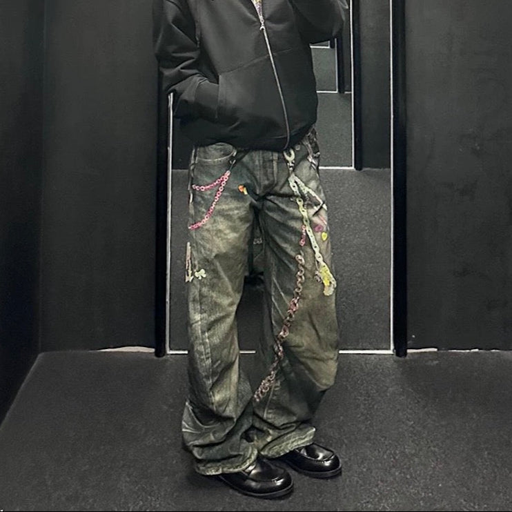 Candy Chain Washed Baggy Jeans - Effortless Style Meets Comfort - OMYGOODS