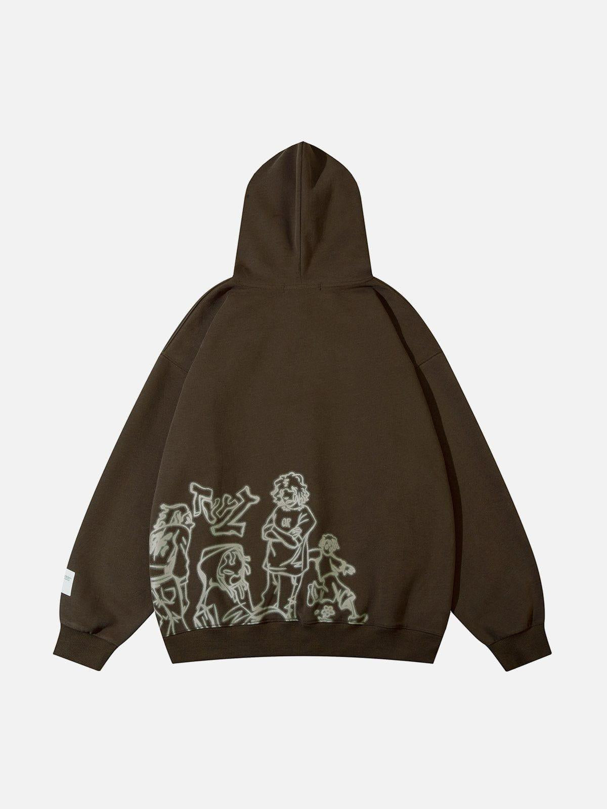 Omygoods Cartoon Line Character Print Hoodie