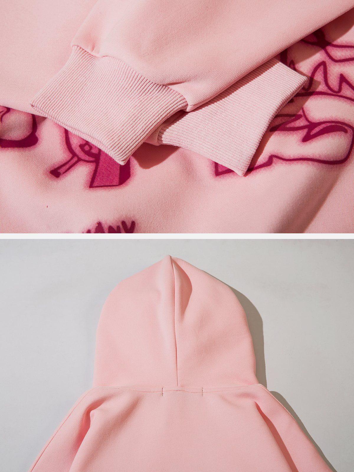 Omygoods Cartoon Line Character Print Hoodie