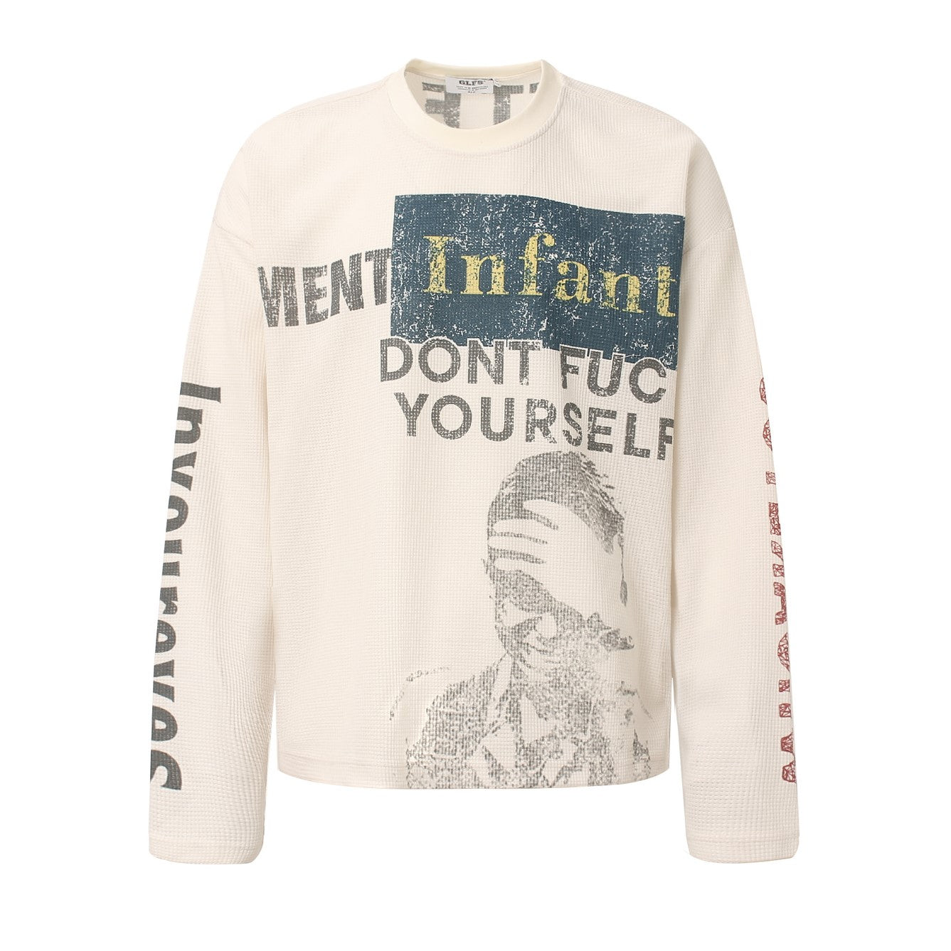 Graphic Print Crewneck | Waffle Knit Sweatshirt