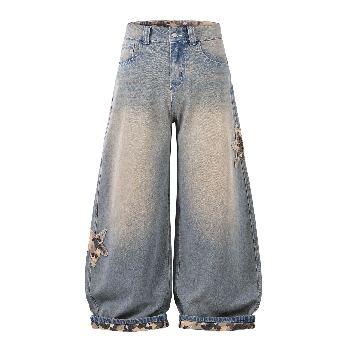 Camo Star Cuffed Denim | Baggy Streetwear Jeans
