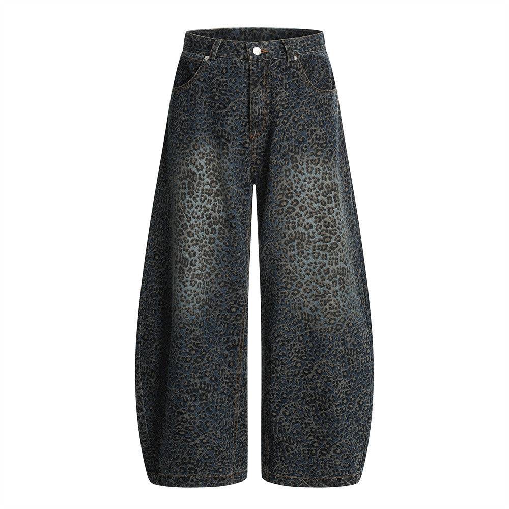 Leopard Print Barrel Jeans | Wide Leg High Rise Streetwear Denim