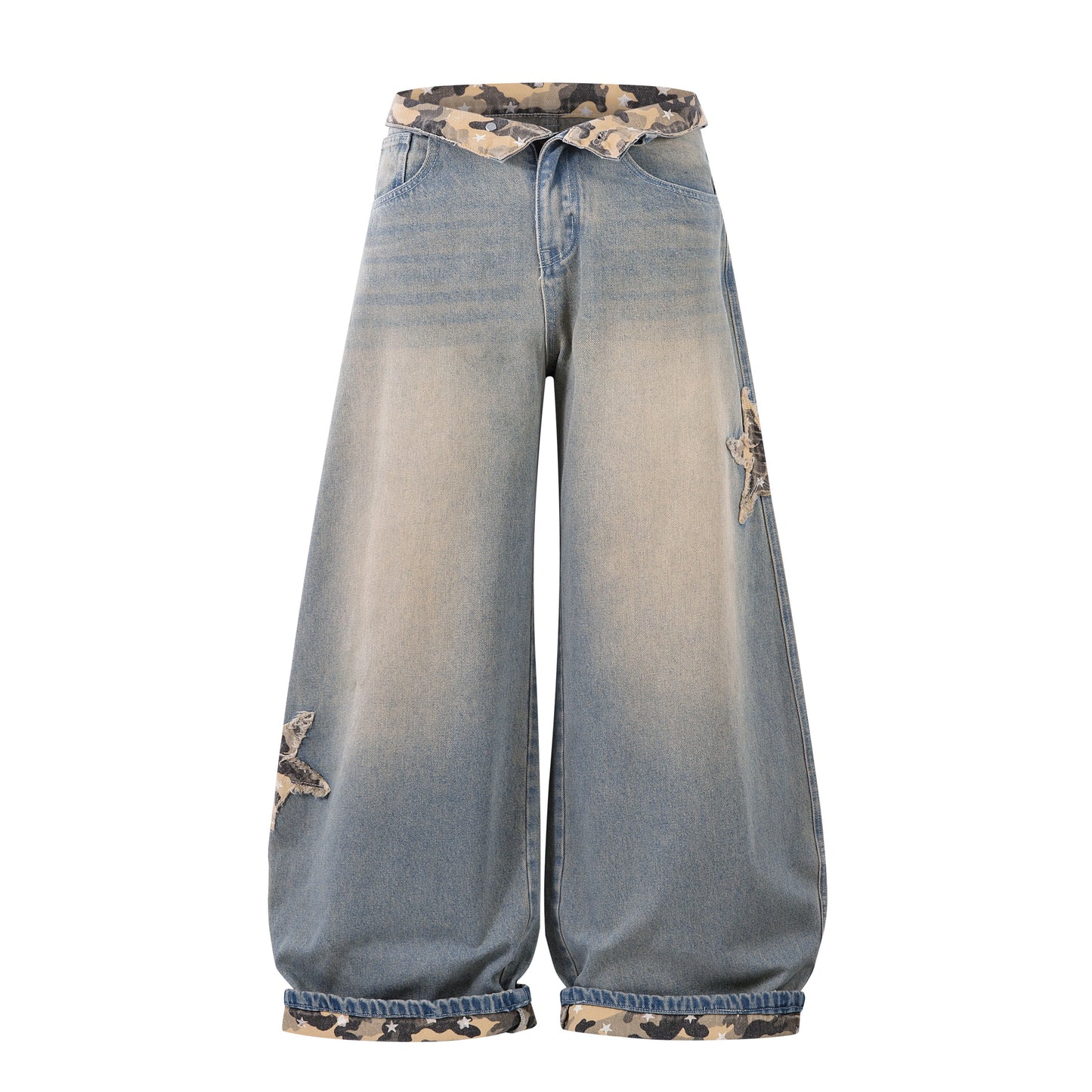 Camo Star Cuffed Denim | Baggy Streetwear Jeans