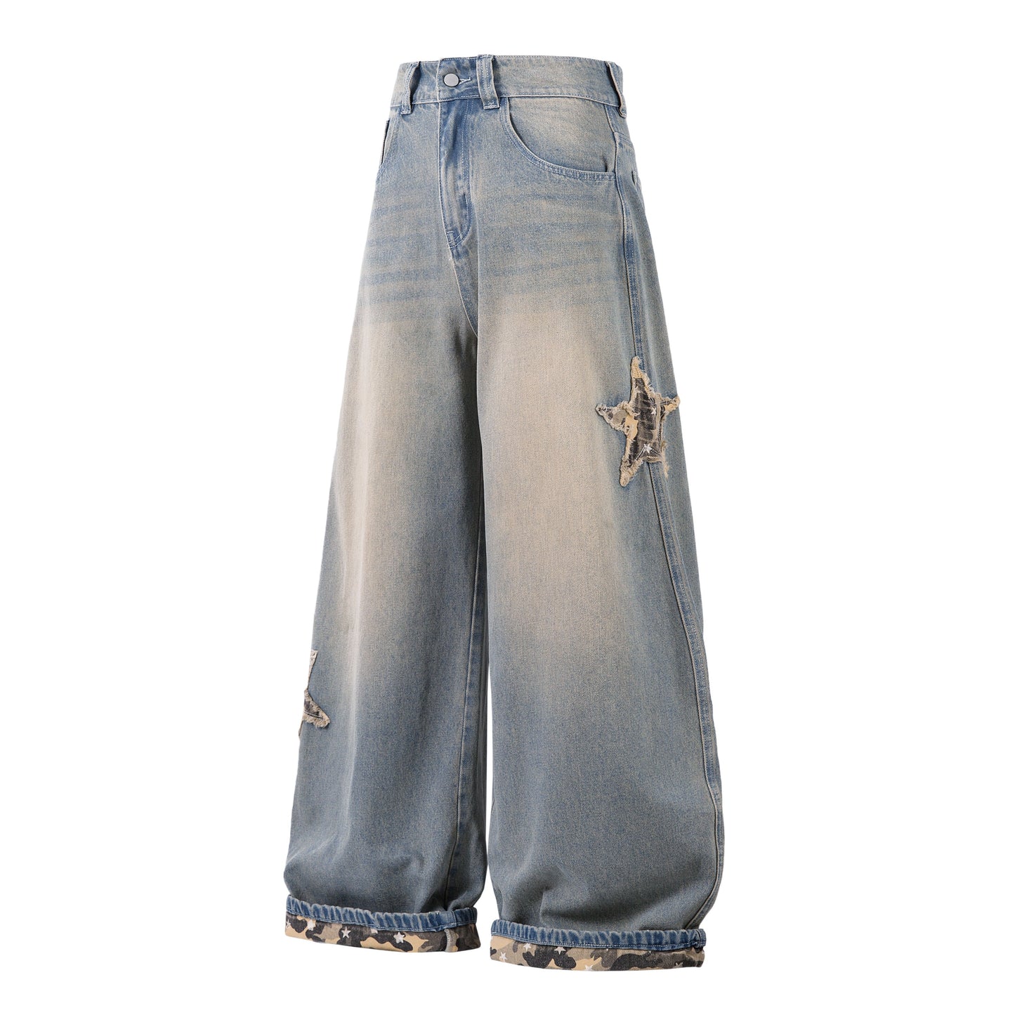Camo Star Cuffed Denim | Baggy Streetwear Jeans