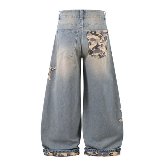 Camo Star Cuffed Denim | Baggy Streetwear Jeans