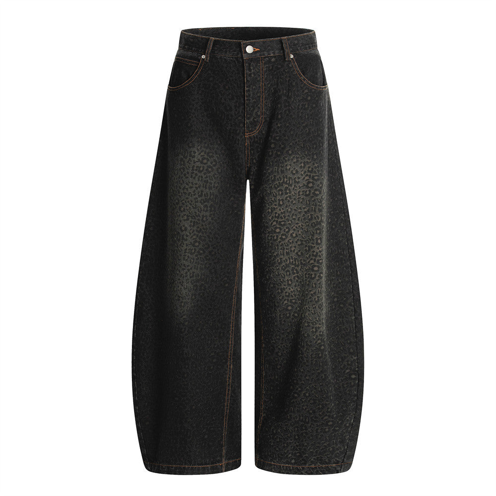 Leopard Print Barrel Jeans | Wide Leg High Rise Streetwear Denim