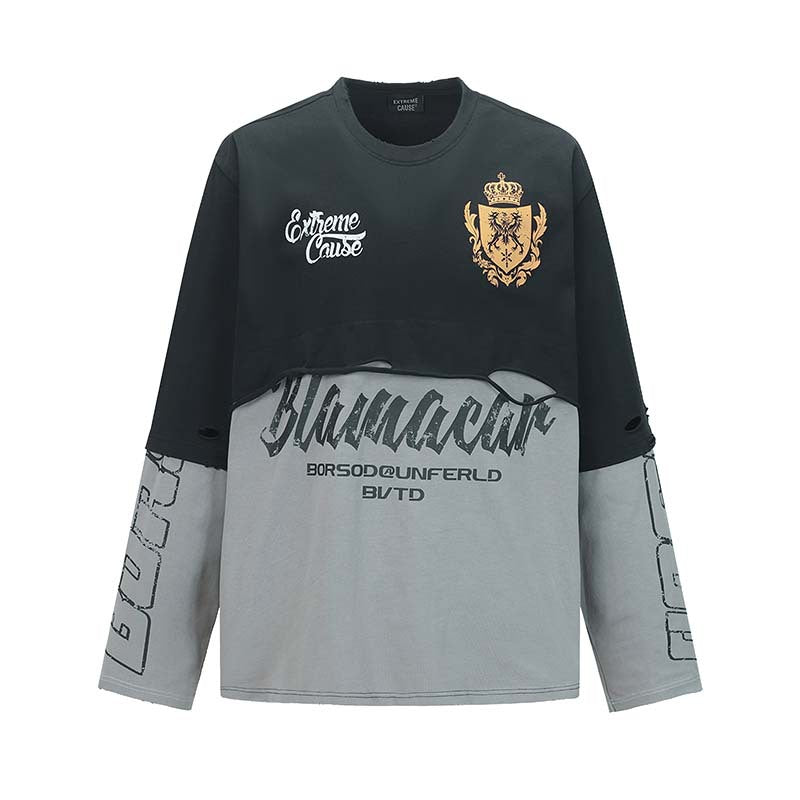 Y2K Grunge Patchwork | Distressed Graphic Sweatshirt