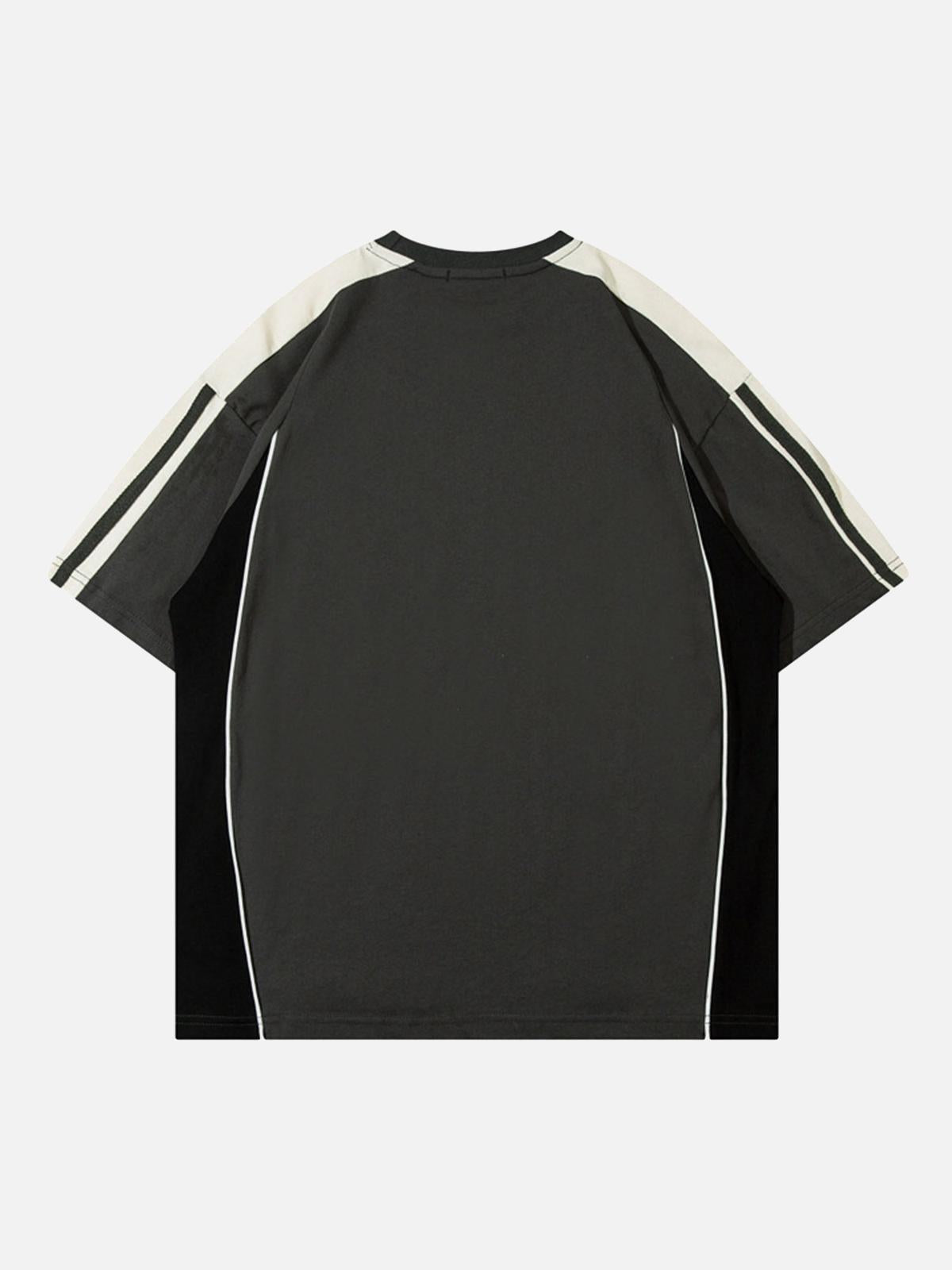 Omygoods Color-Blocked Strip Racing T-Shirt
