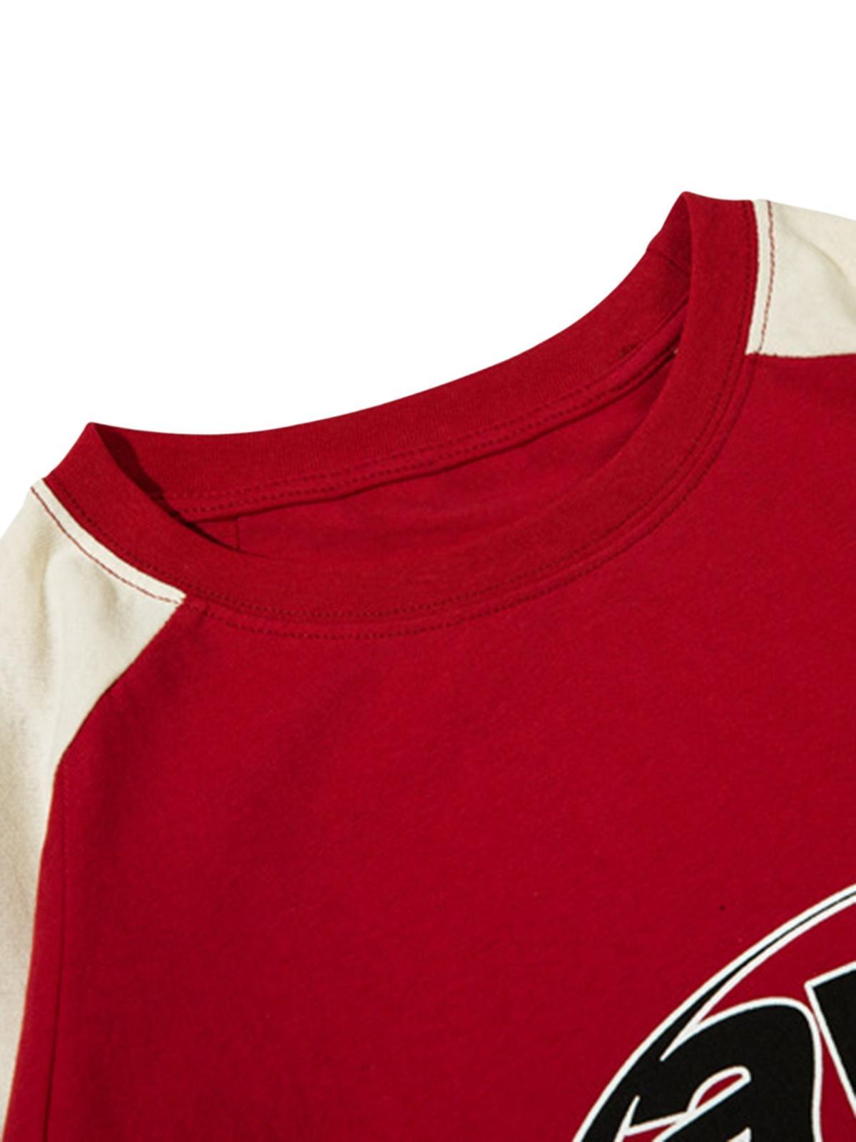 Omygoods Color-Blocked Strip Racing T-Shirt