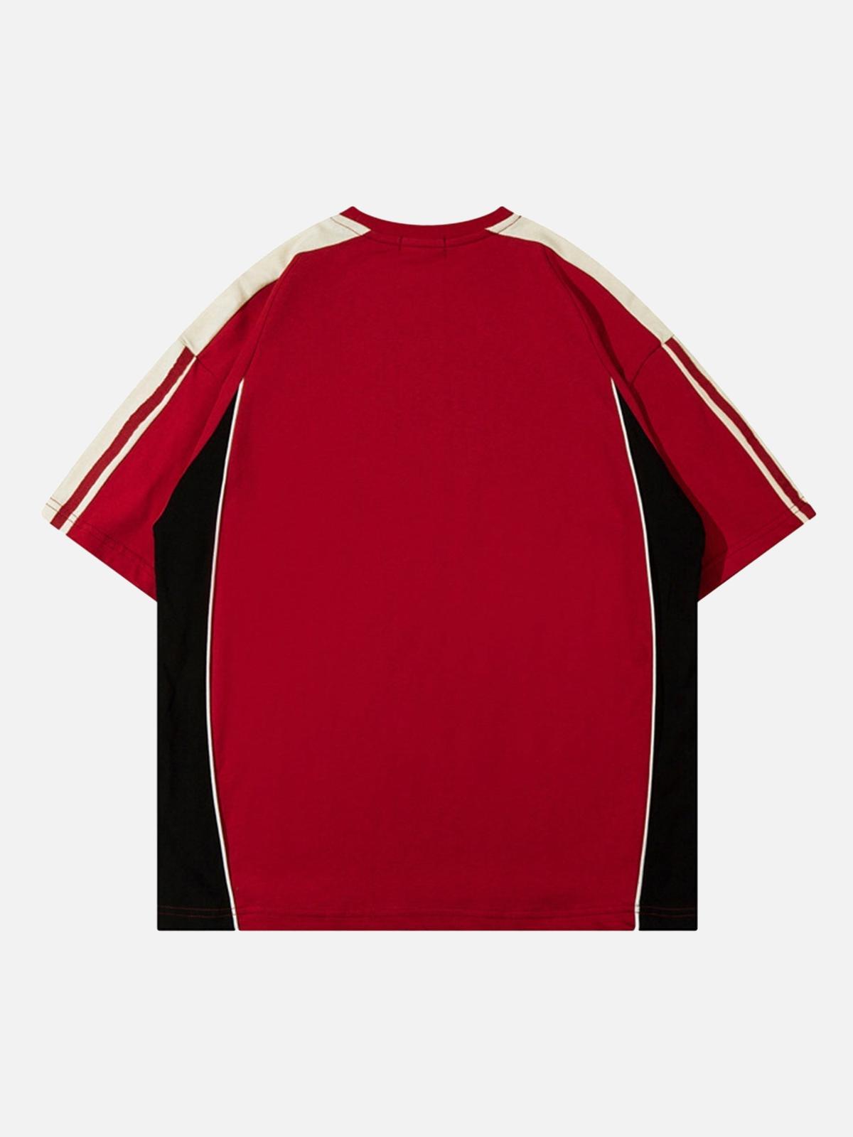 Omygoods Color-Blocked Strip Racing T-Shirt