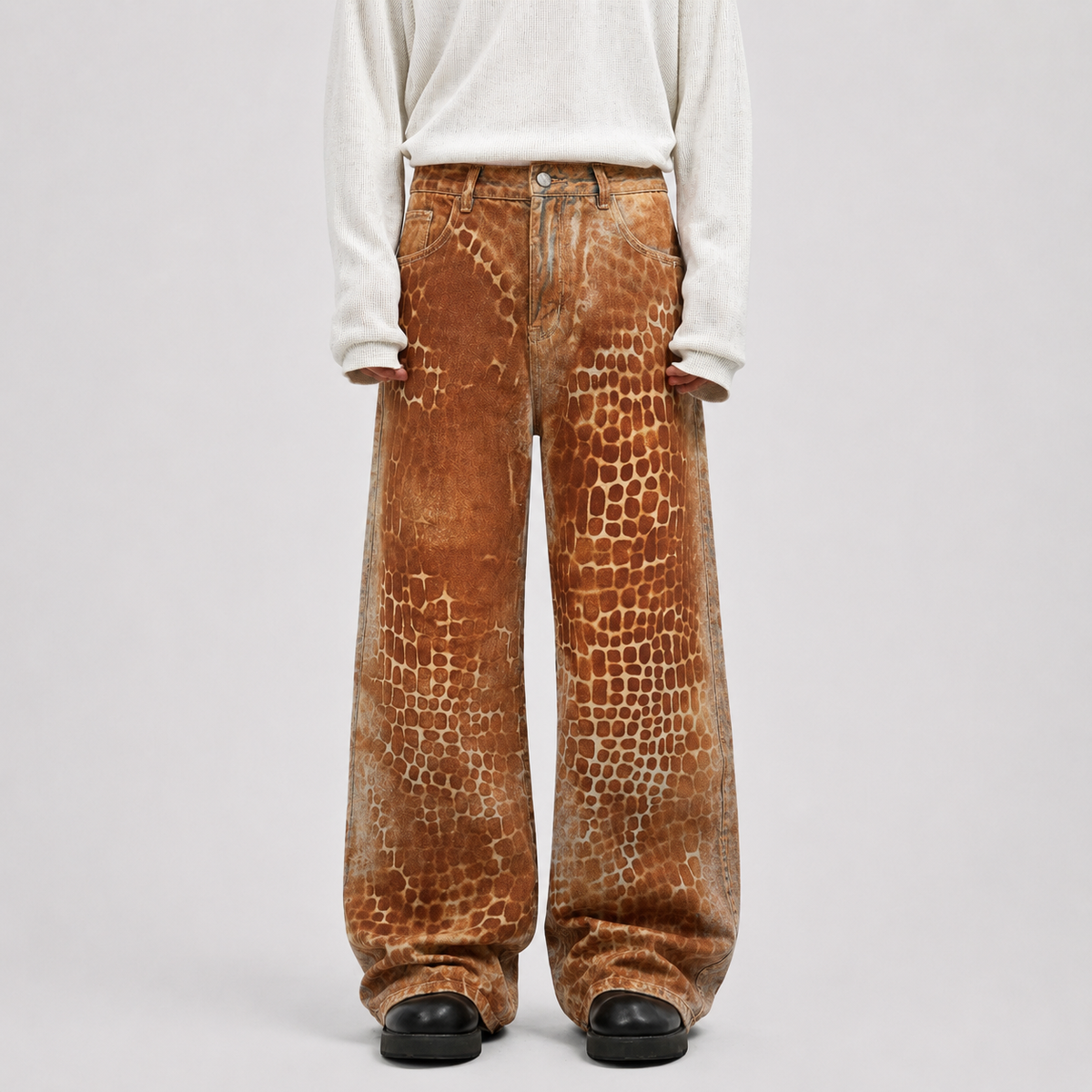 Croc Texture Washed Wide Leg Jeans - OMYGOODS