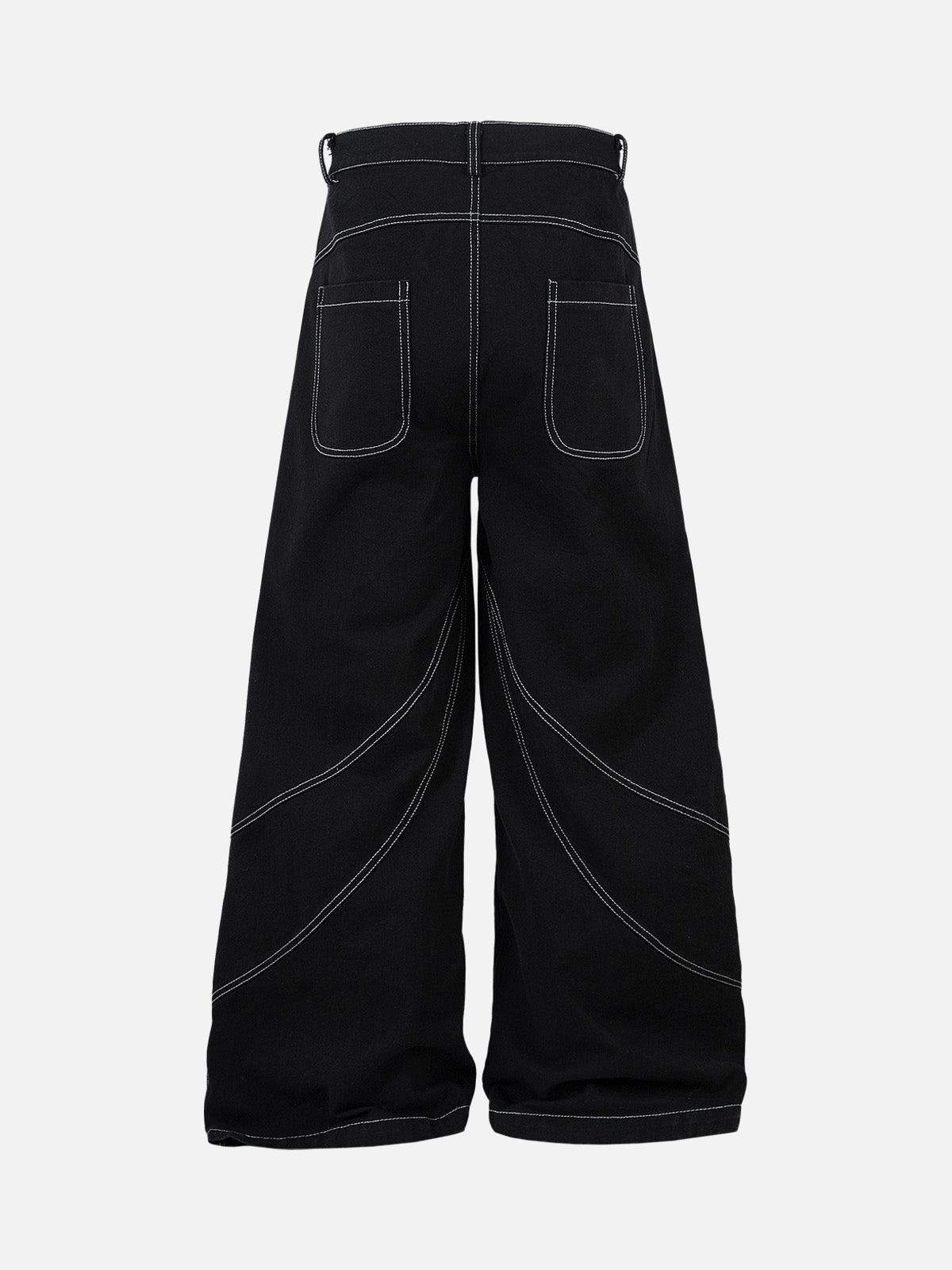 Omygoods Deconstructed Contrast Embroidered Baggy Jeans