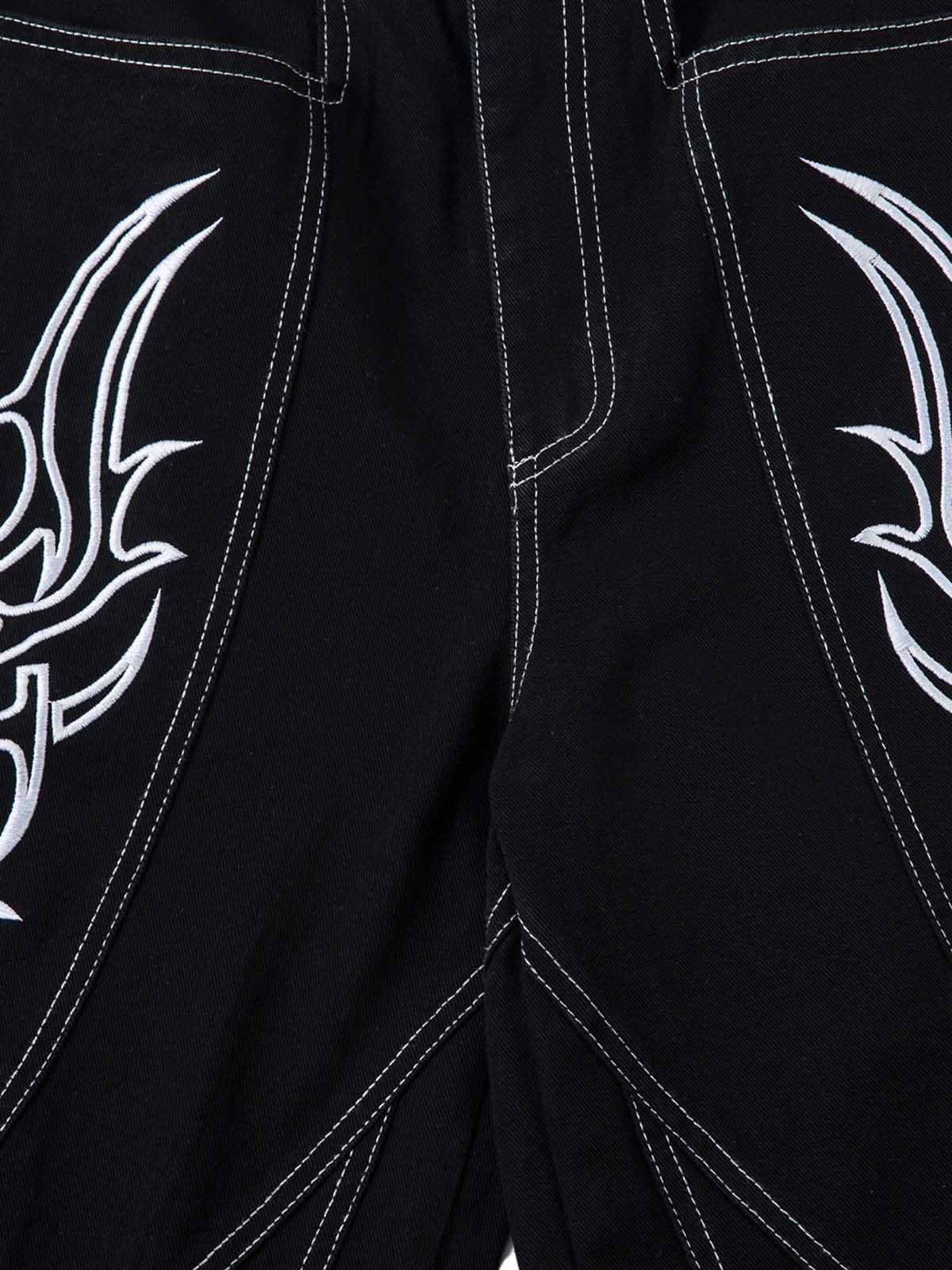 Omygoods Deconstructed Contrast Embroidered Baggy Jeans