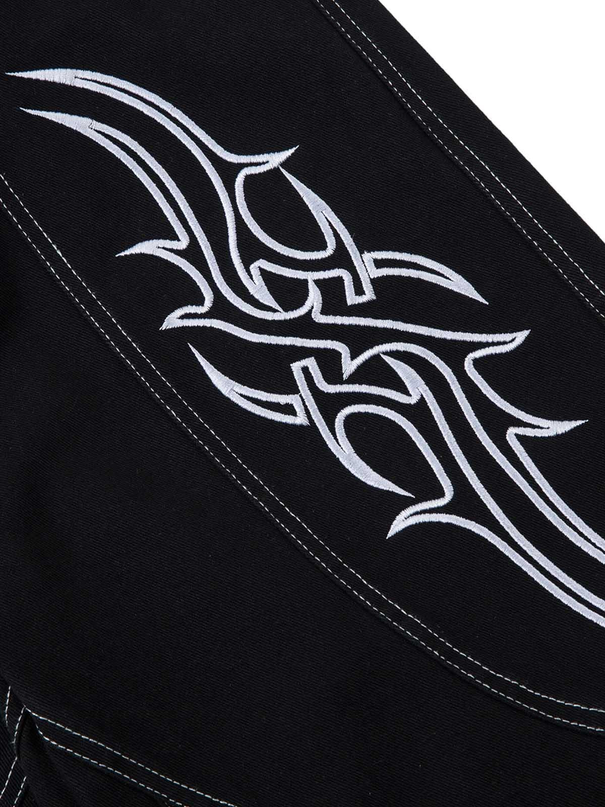 Omygoods Deconstructed Contrast Embroidered Baggy Jeans
